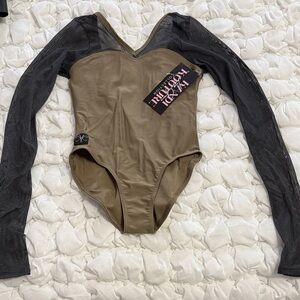 Kandi Kouture Kids Long-Sleeve Mesh Sleeve One-Piece in Olive Brown